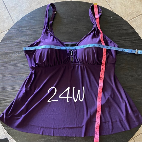 PLUS SIZE OVER THE SHOULDER TANKINI TOP WINE - Picture 10 of 10